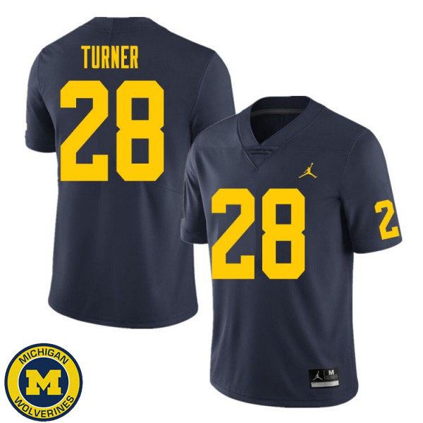 Mens University of Michigan #28 Christian Turner Navy Official Game Jersey